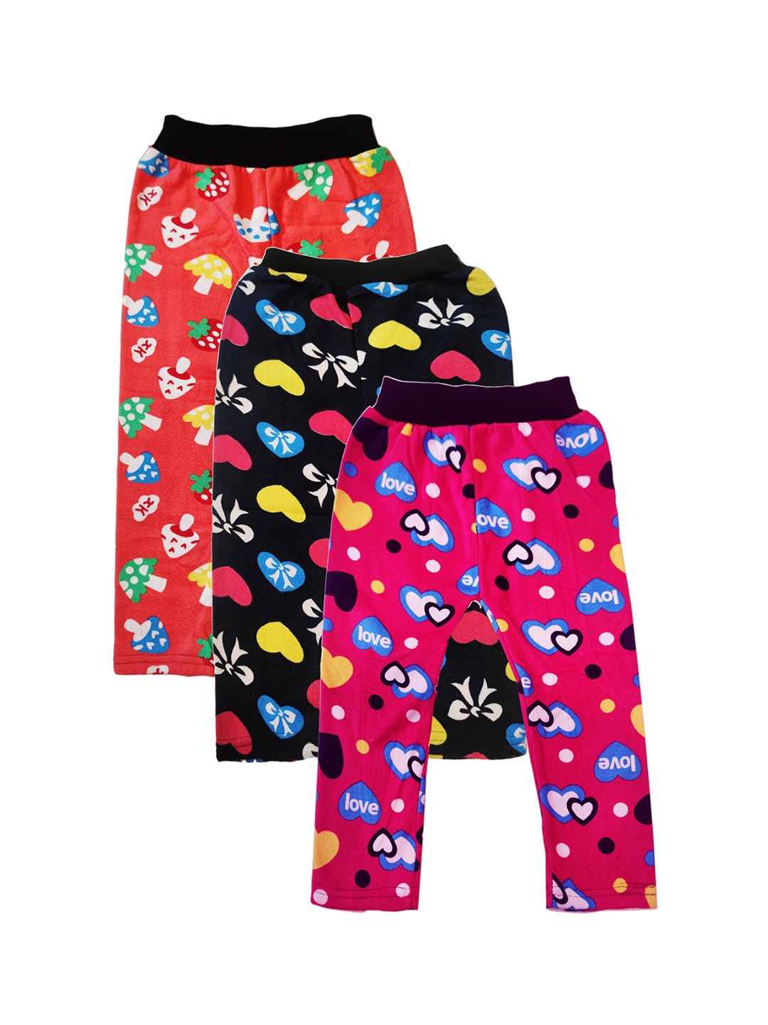

KIFAYATI BAZAR Girls Pack of 3 Conversational Printed Track Pants, Red