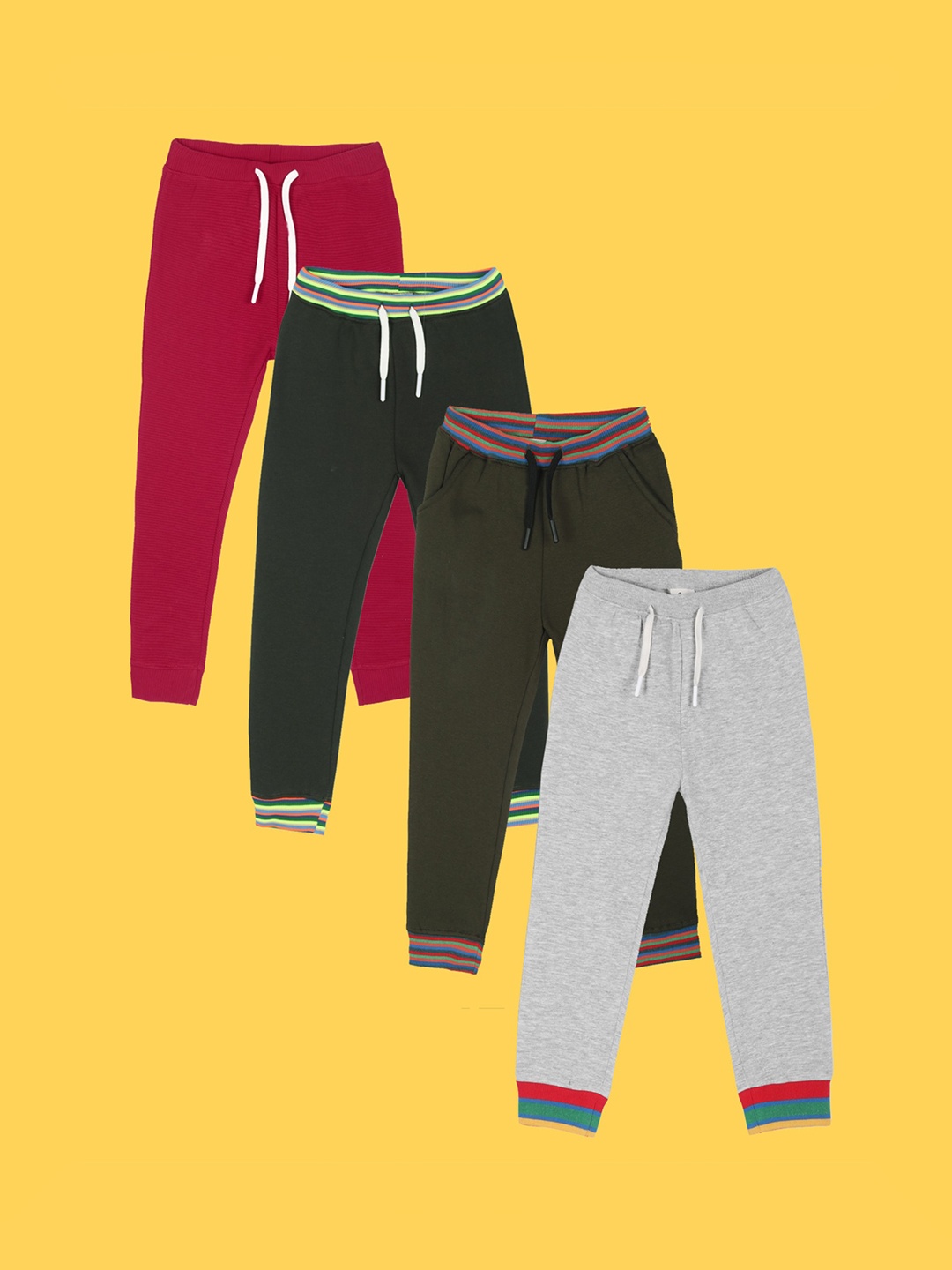 

Anthrilo Boys Set Of 4 Relaxed Mid Rise Joggers, Maroon