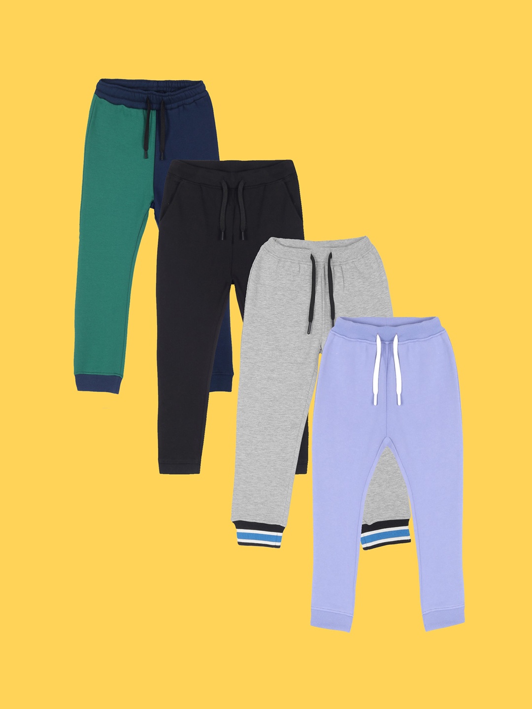 

Anthrilo Boys Pack Of 4 Mid-Rise Cotton Joggers, Green