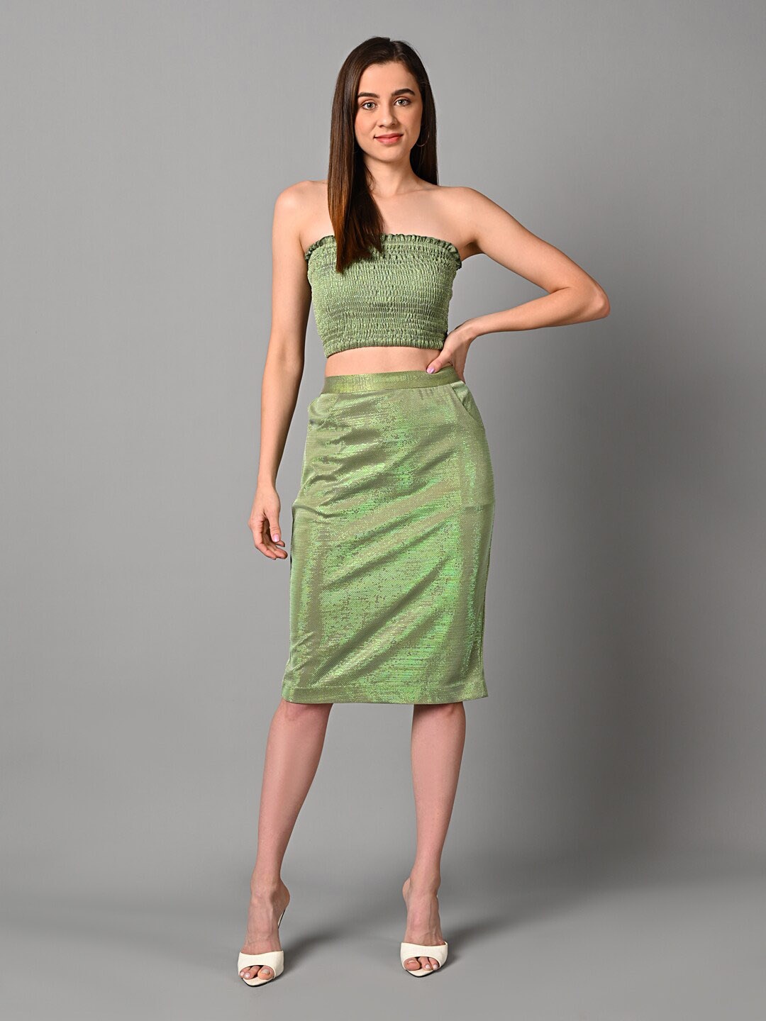 

Justin Whyte Tube Top With Sheath Skirt, Green