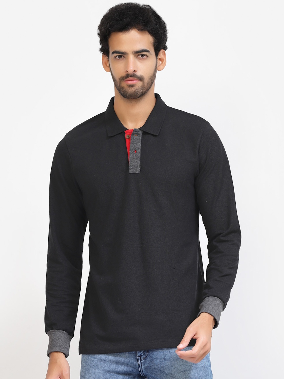 

Kalt Polo Collar Long Sleeves T-Shirt, Black