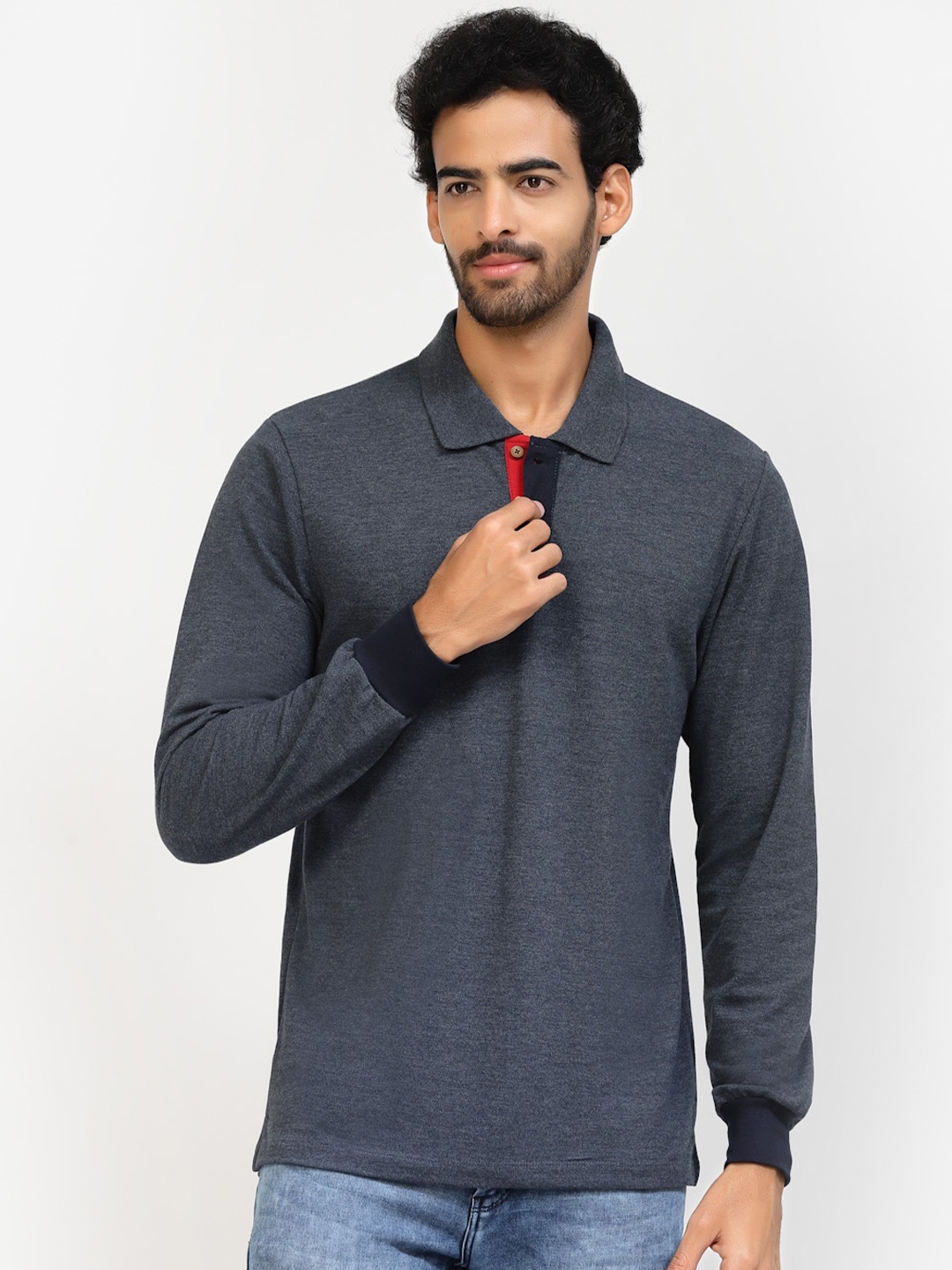 

Kalt Polo Collar Long Sleeve Regular Fit T-shirt, Blue