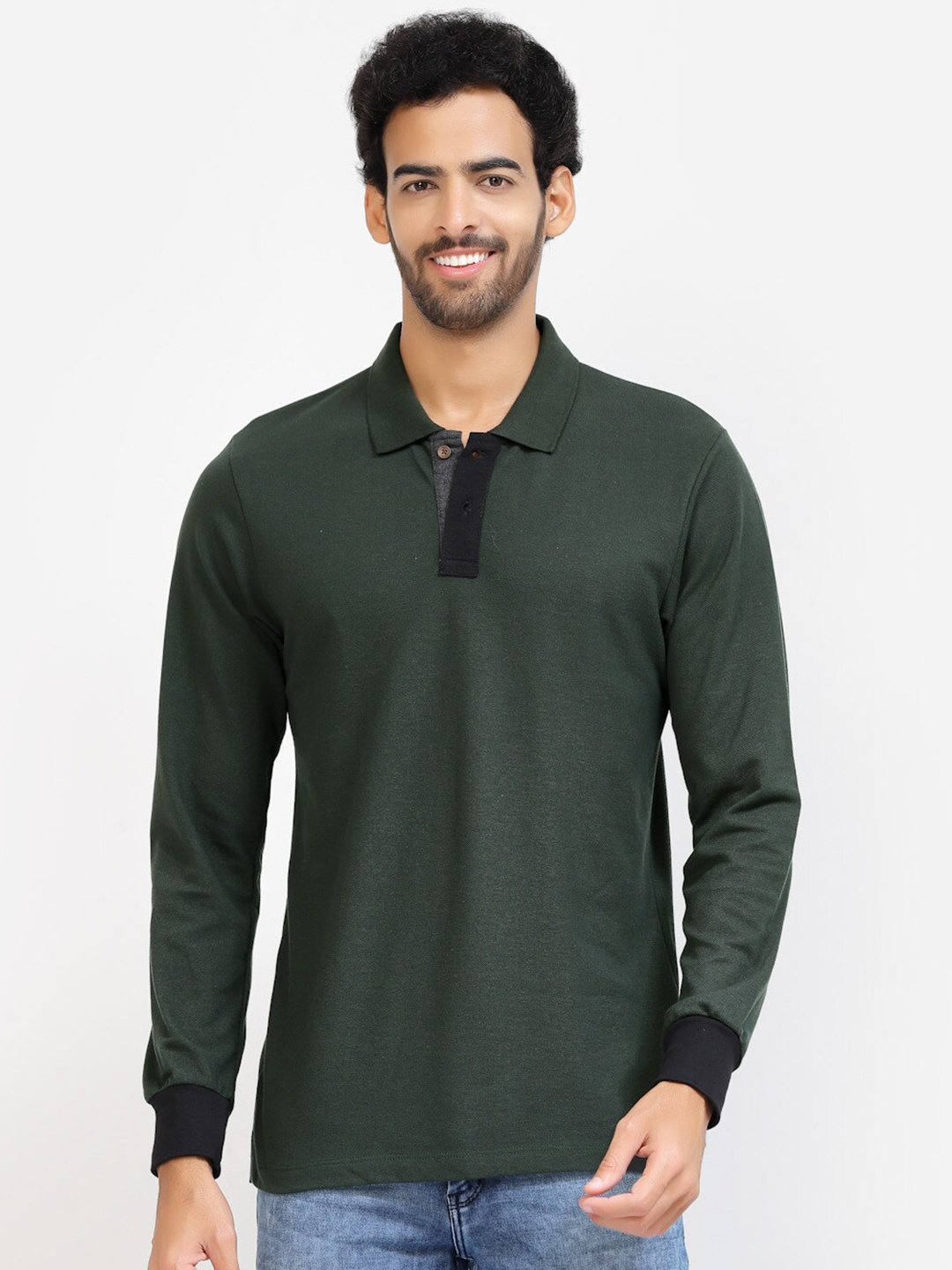 

Kalt Polo Collar Full Sleeves Knitted T-shirt, Green