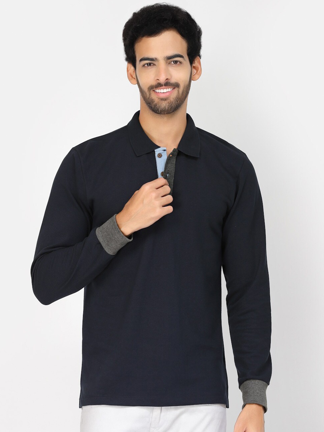 

Kalt Polo Collar Long Sleeves T-Shirt, Navy blue