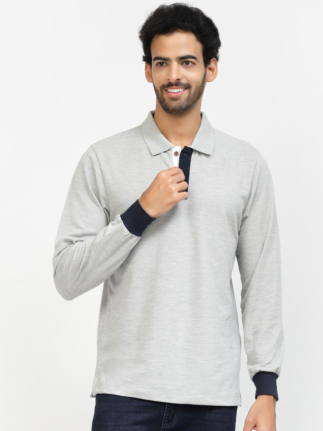 

Kalt Polo Collar Regular Fit T-shirt, Grey melange