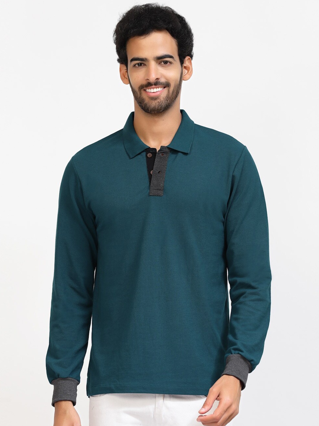 

Kalt Polo Collar Long Sleeves Regular Fit T-shirt, Teal