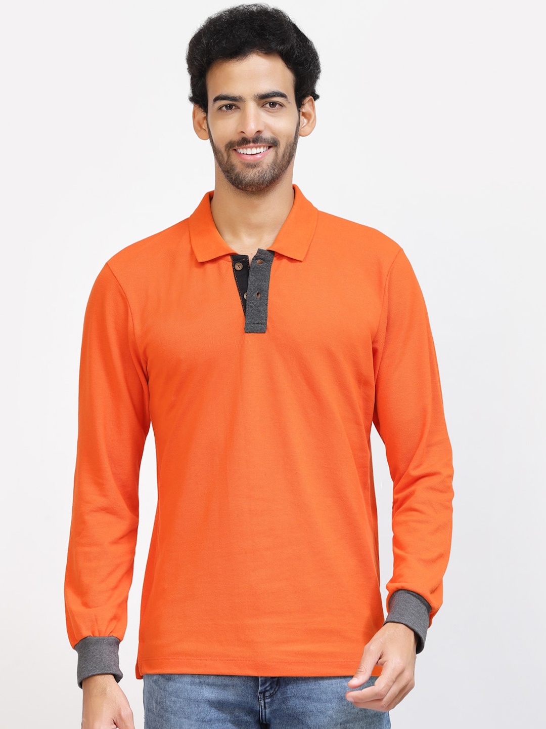 

Kalt Polo Collar Full Sleeves Knitted T-shirt, Orange