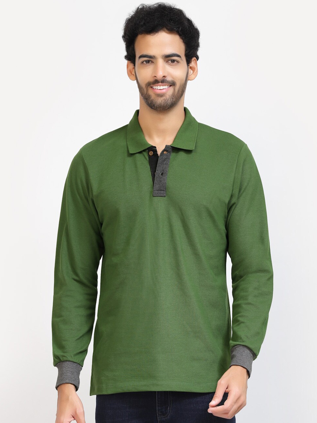 

Kalt Polo Collar Full Sleeves Knitted T-shirt, Olive