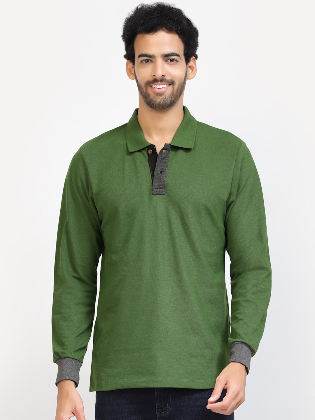 

Kalt Polo Collar Long Sleeves Regular Fit T-shirt, Olive