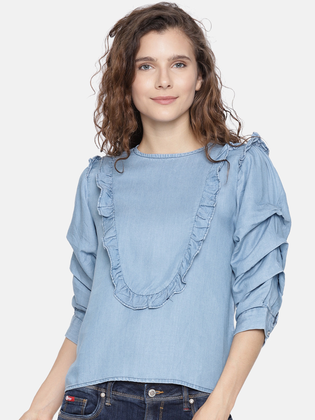 

Lee Cooper Women Blue Solid Pure Cotton Top