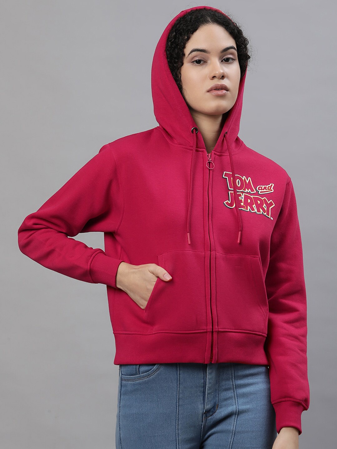

Free Authority Tom & Jerry Printed Hooded Cotton Front Open Sweatshirt, Red