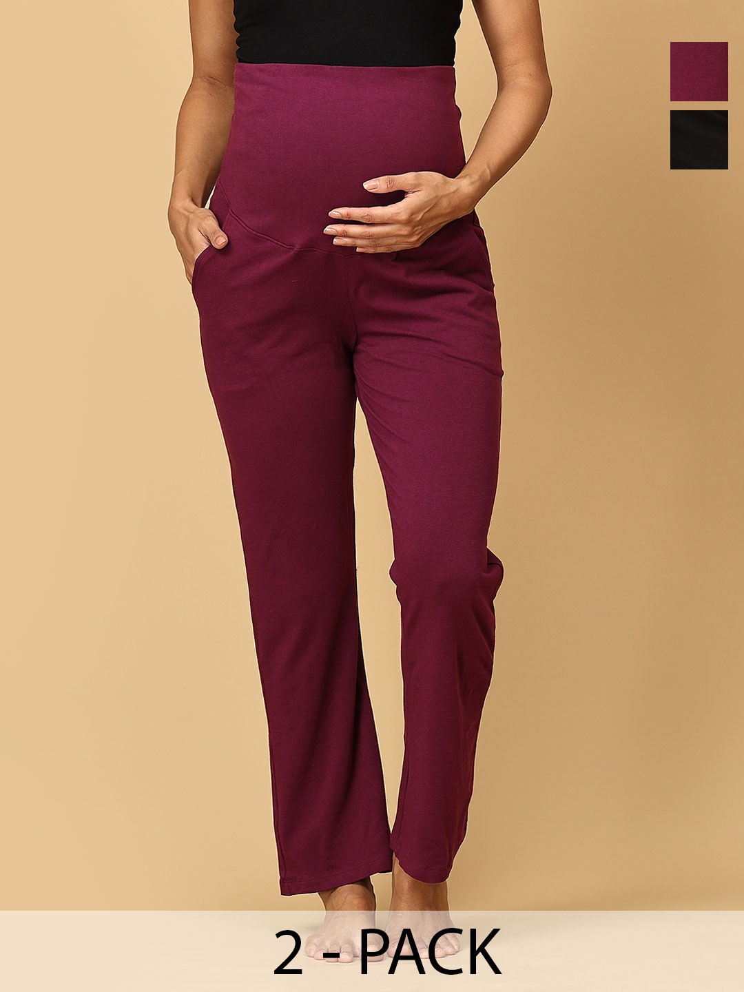 

The Mom Store Pack Of 2 Mid-Rise Maternity Straight Lounge Pants, Burgundy