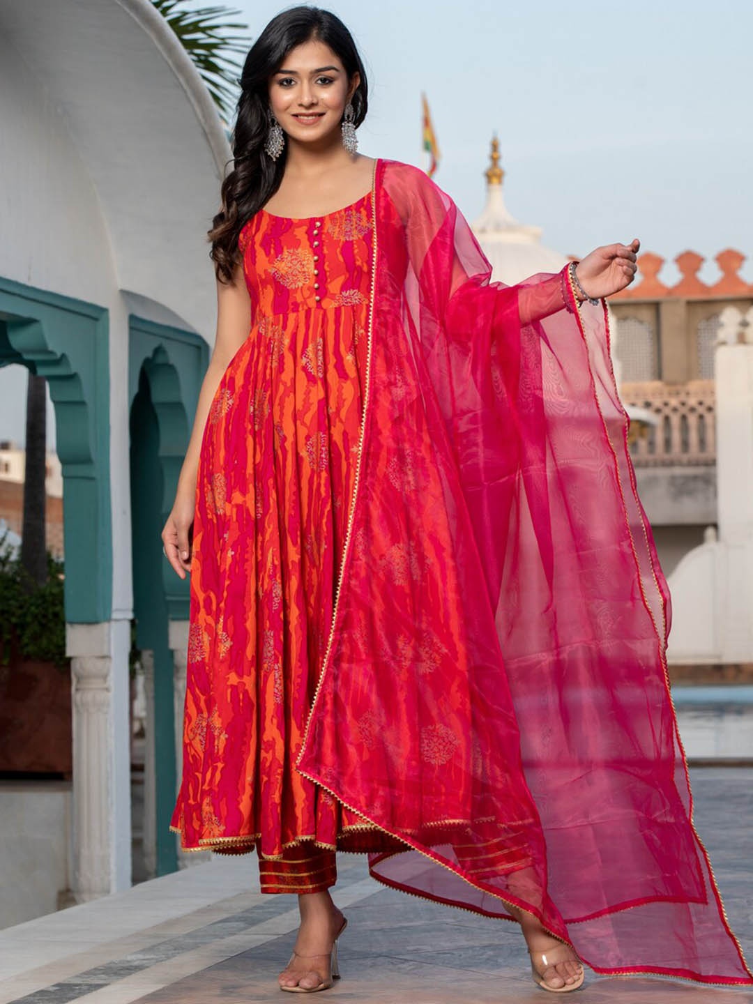 

Indi INSIDE Ethnic Motifs Printed Empire Kurta With Trousers & Dupatta, Pink
