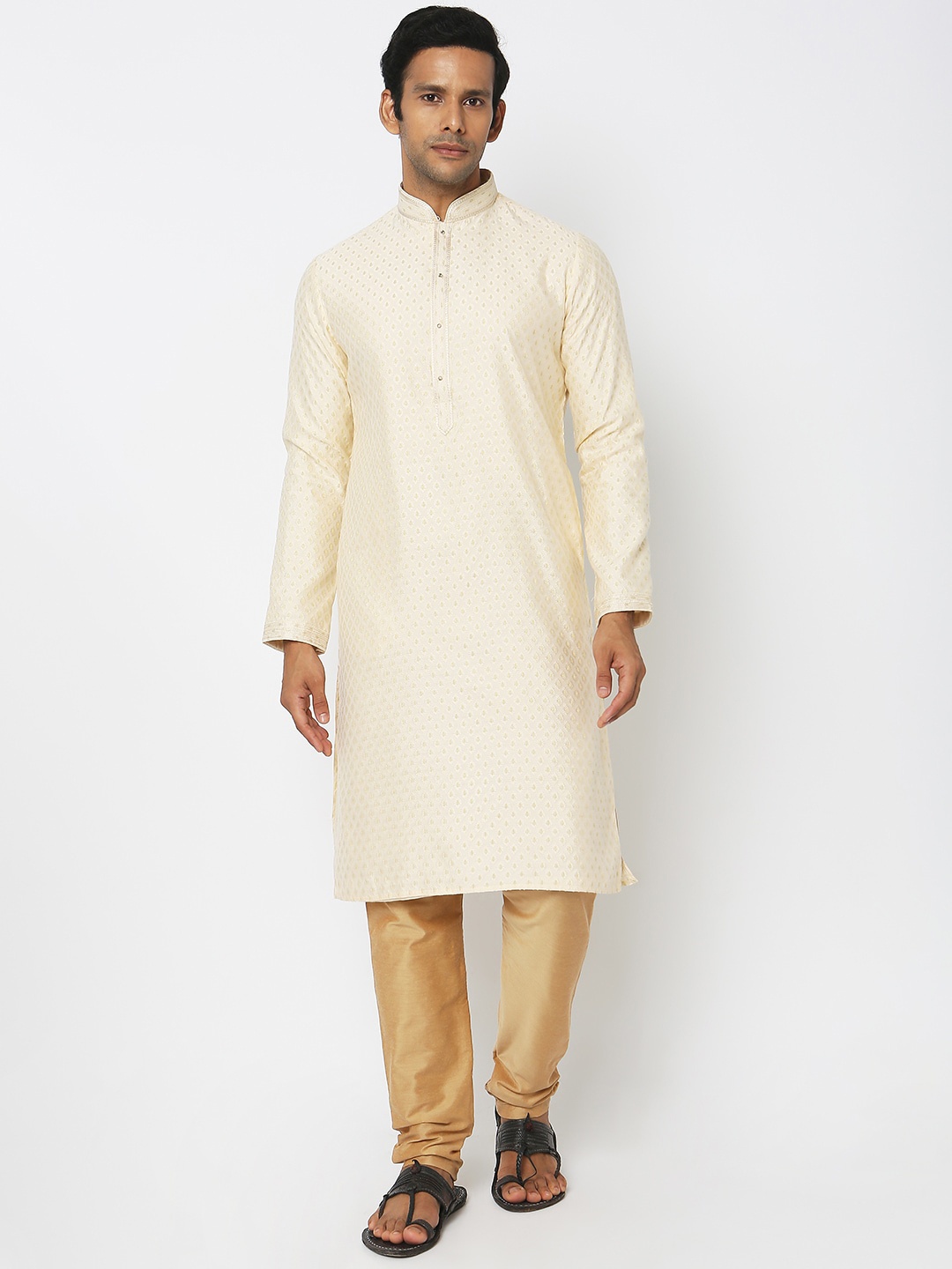 

Ethnicity Ethnic Motifs Woven Design Jacquard Straight Kurta With Churidar, Cream