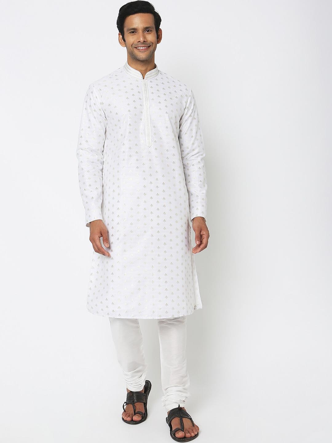 

Ethnicity Ethnic Motifs Woven Design Thread Work Jacquard Kurta With Churidar, White