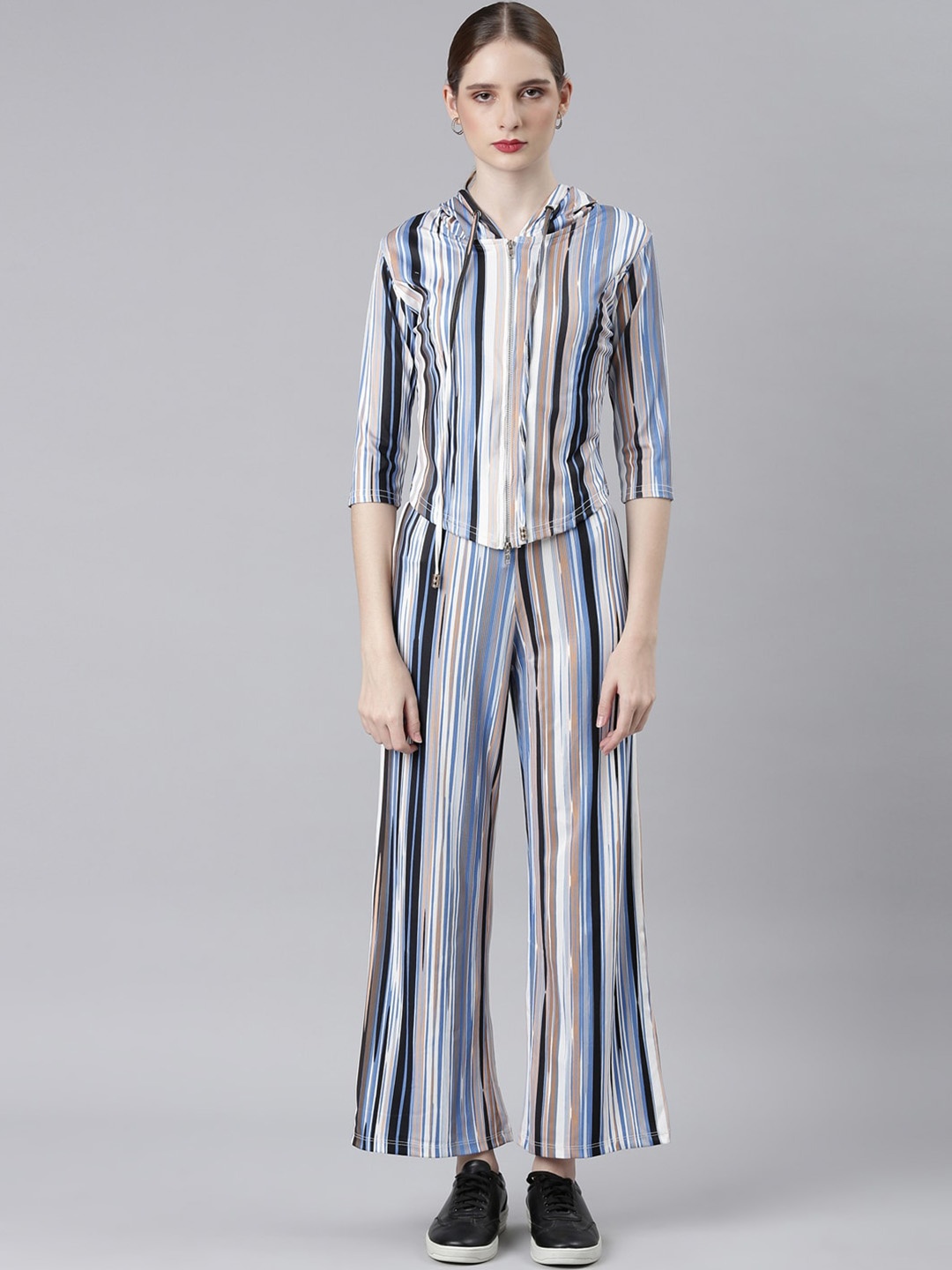 

SHOWOFF Striped Hooded Sweatshirt With Trousers, Blue