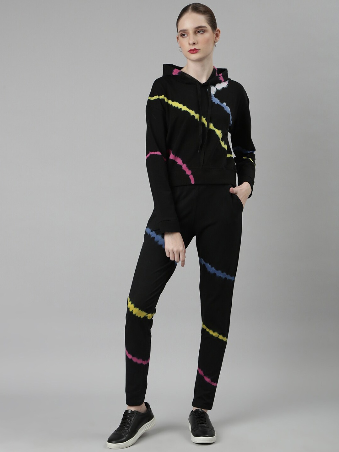 

SHOWOFF Abstract Printed Hooded Sweatshirt With Track Pant, Black