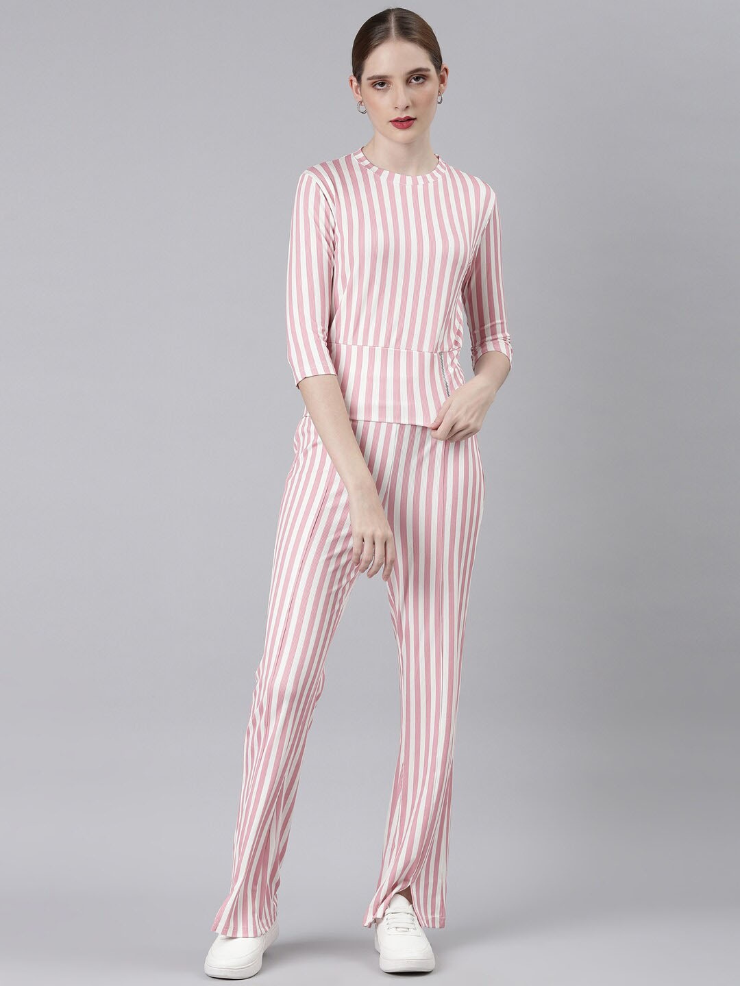 

SHOWOFF Striped Round Neck Tracksuit, Pink