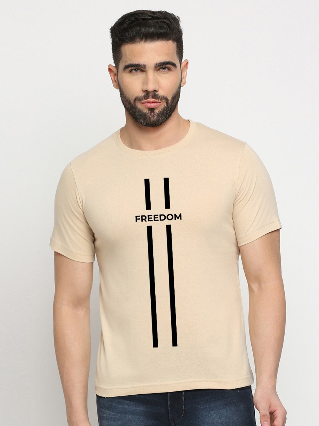 

MOD ECRU Freedom Typography Printed Cotton T-shirt, Cream