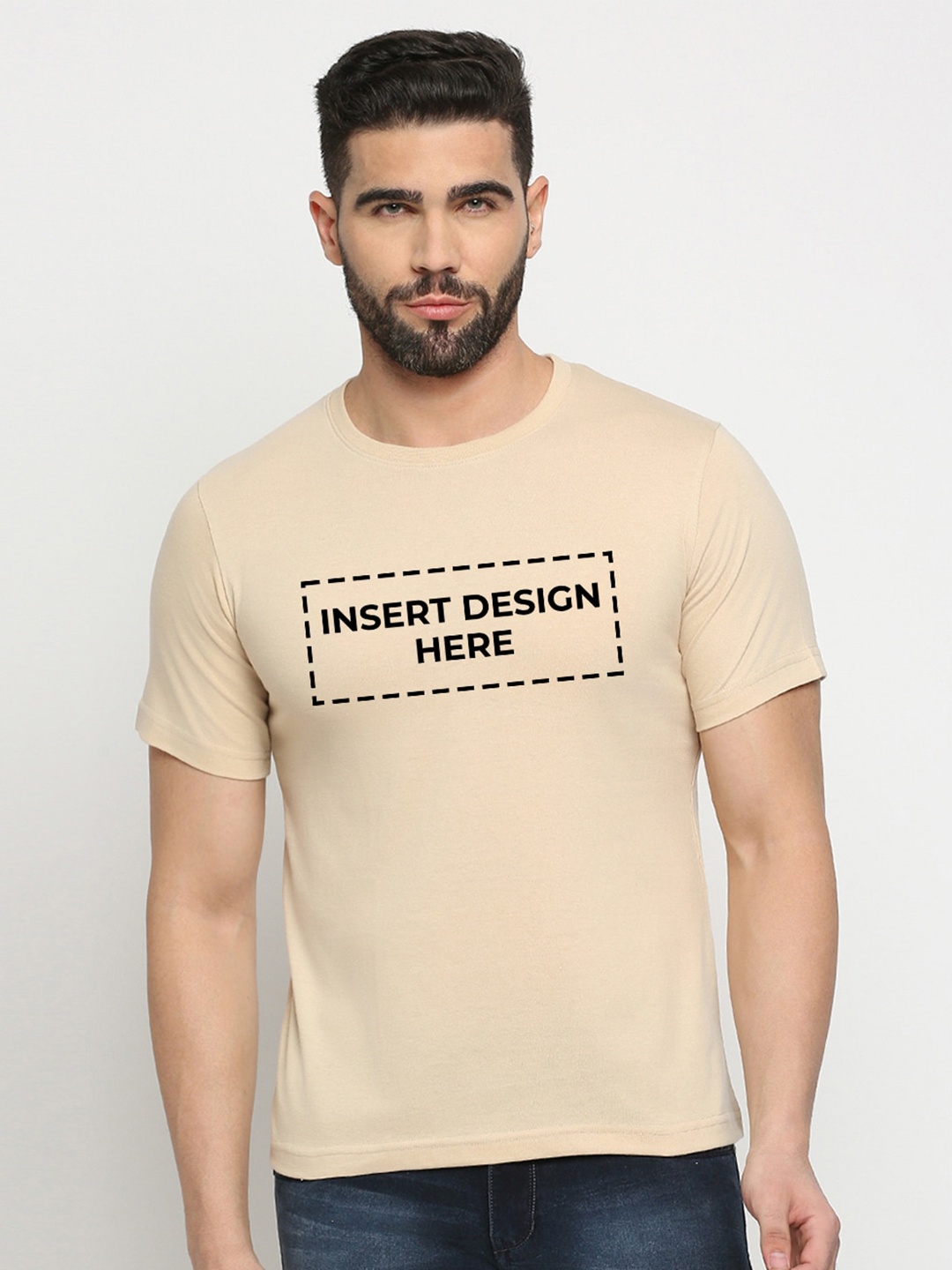 

MOD ECRU Insert Design Here Typography Printed Cotton T-shirt, Cream