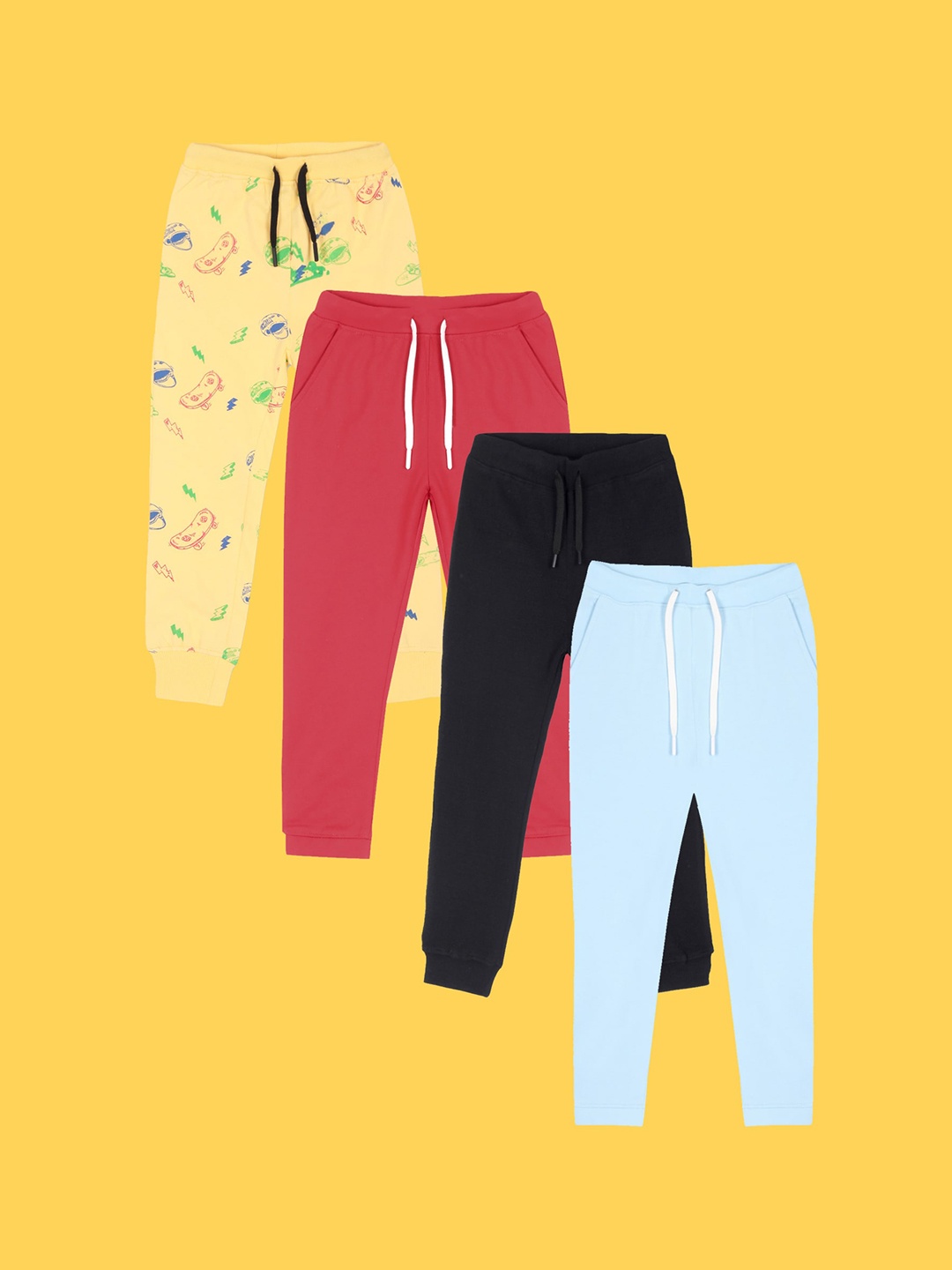 

Anthrilo Boys Set Of 4 Relaxed Mid Rise Joggers, Yellow