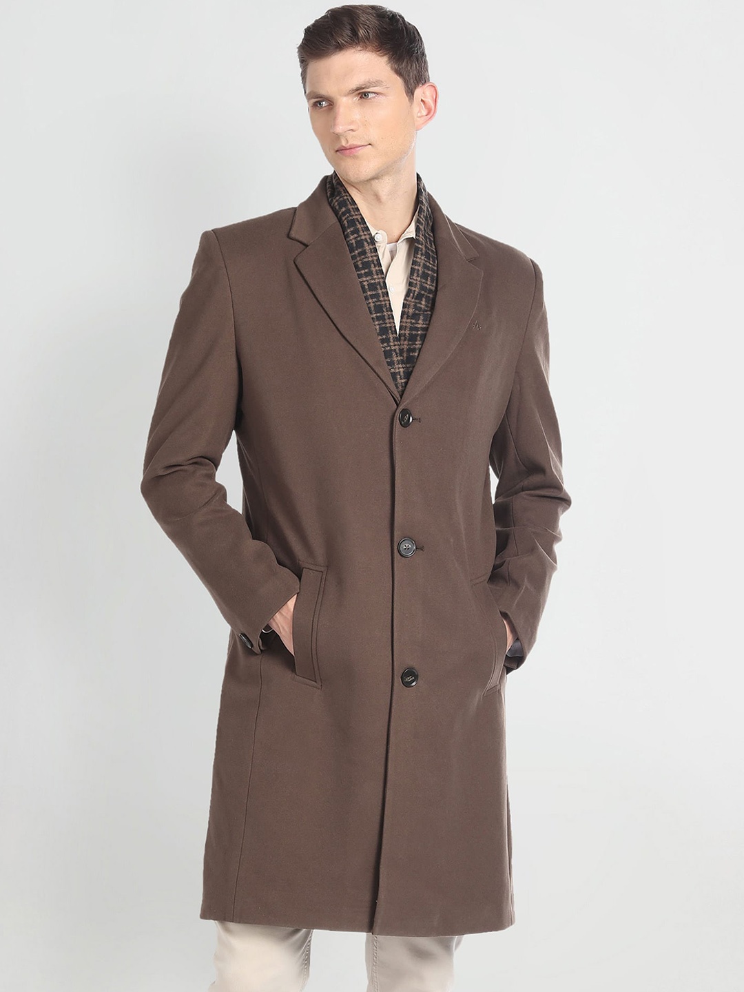 

Arrow Notched Lapel Collar Single-Breasted Trench Coat, Brown