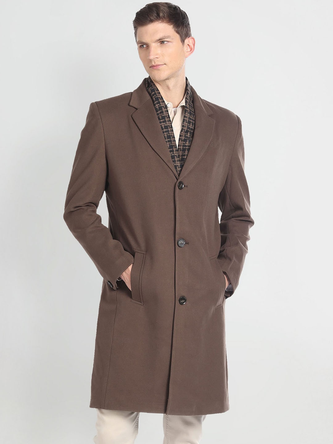 

Arrow Single Breasted Trench Coat With Detachable Muffler, Brown