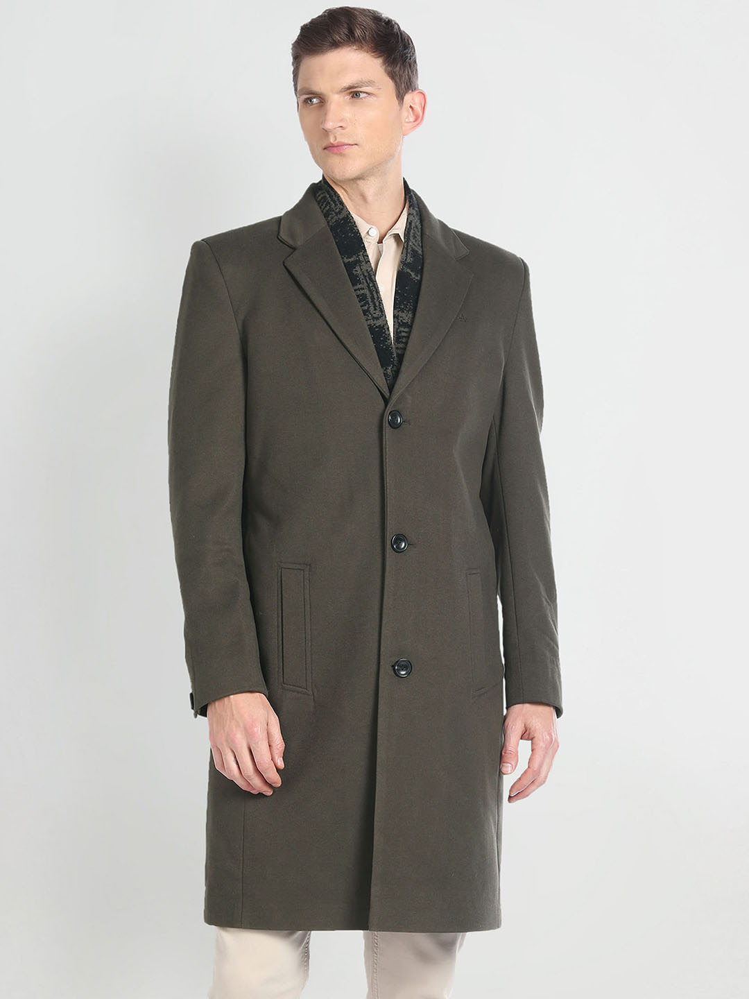 

Arrow Single Breasted Trench Coat With Detachable Muffler, Olive