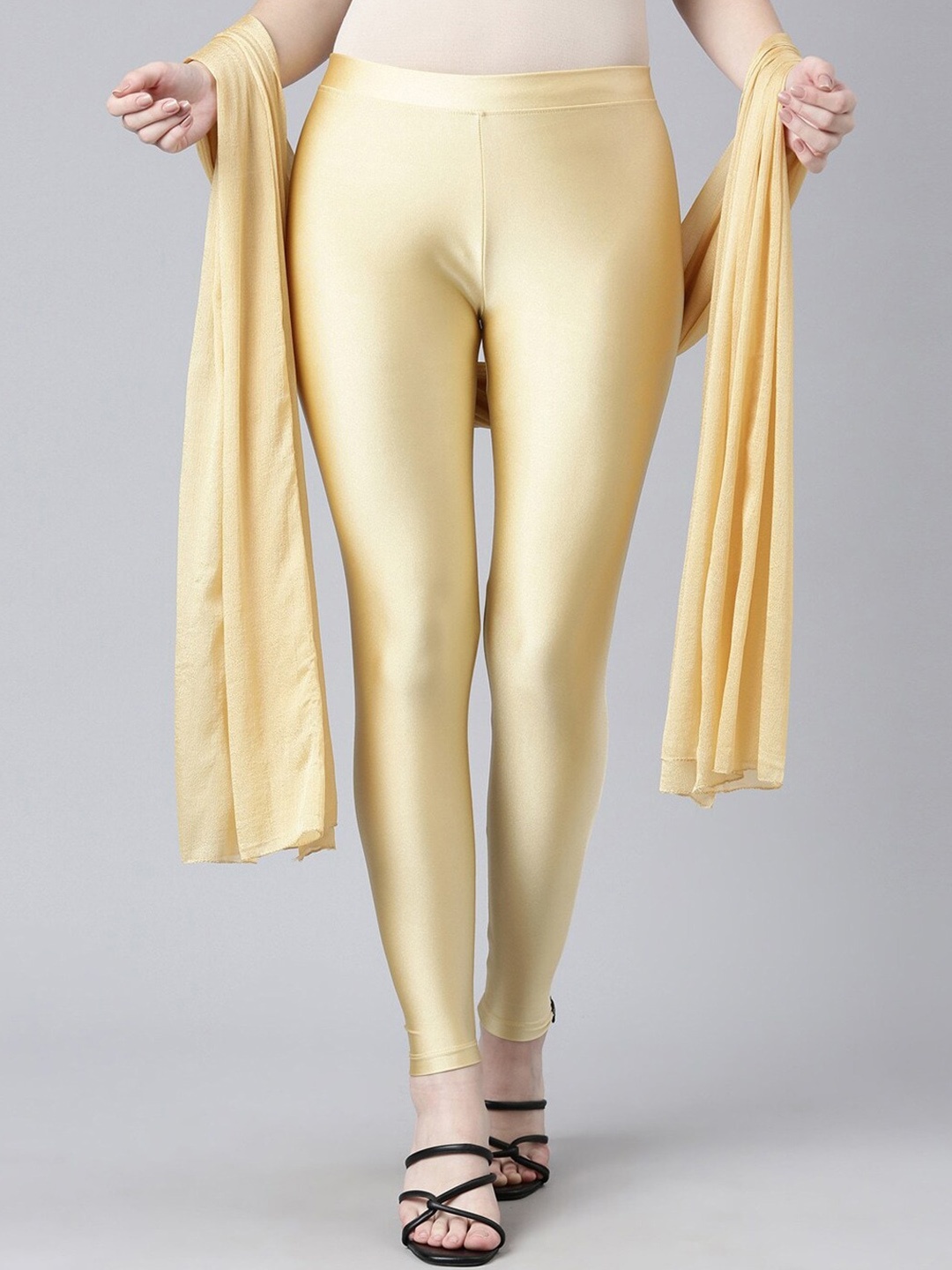 

TWIN BIRDS Ankle Length Shimmer Legging With Dupatta, Gold