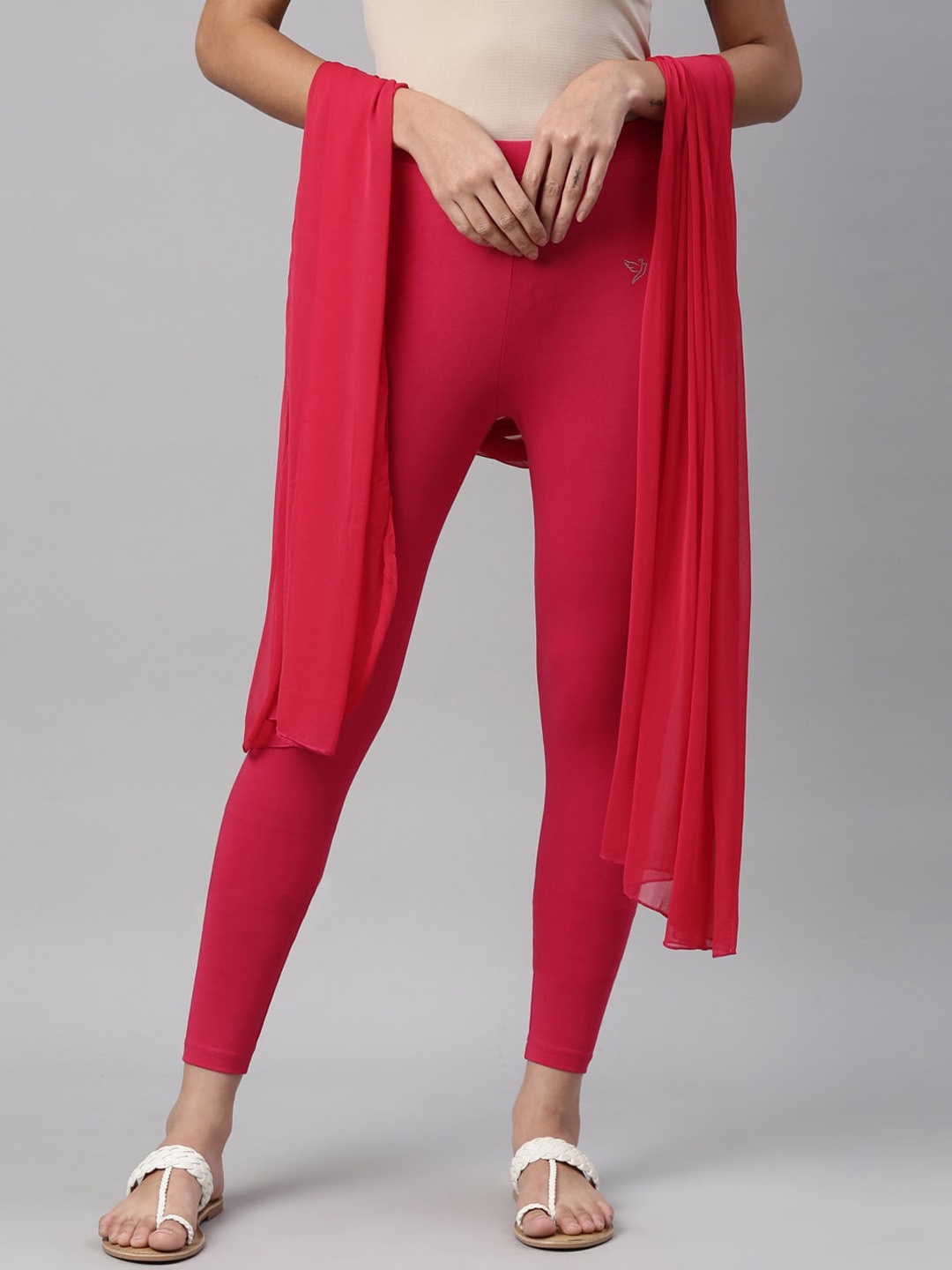 

TWIN BIRDS Women Solid Super Stretch Cotton Ankle Length Leggings with dupatta, Pink