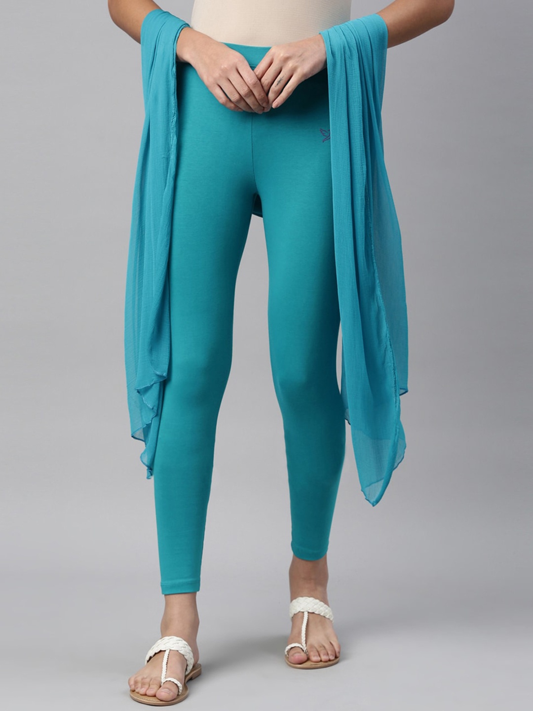 

TWIN BIRDS Women Solid Super Stretch Cotton Ankle Length Leggings with dupatta, Blue