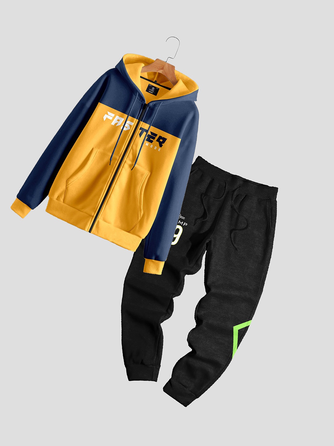 

CODEZ Boys Printed Hooded Sweatshirt with Pyjamas, Yellow