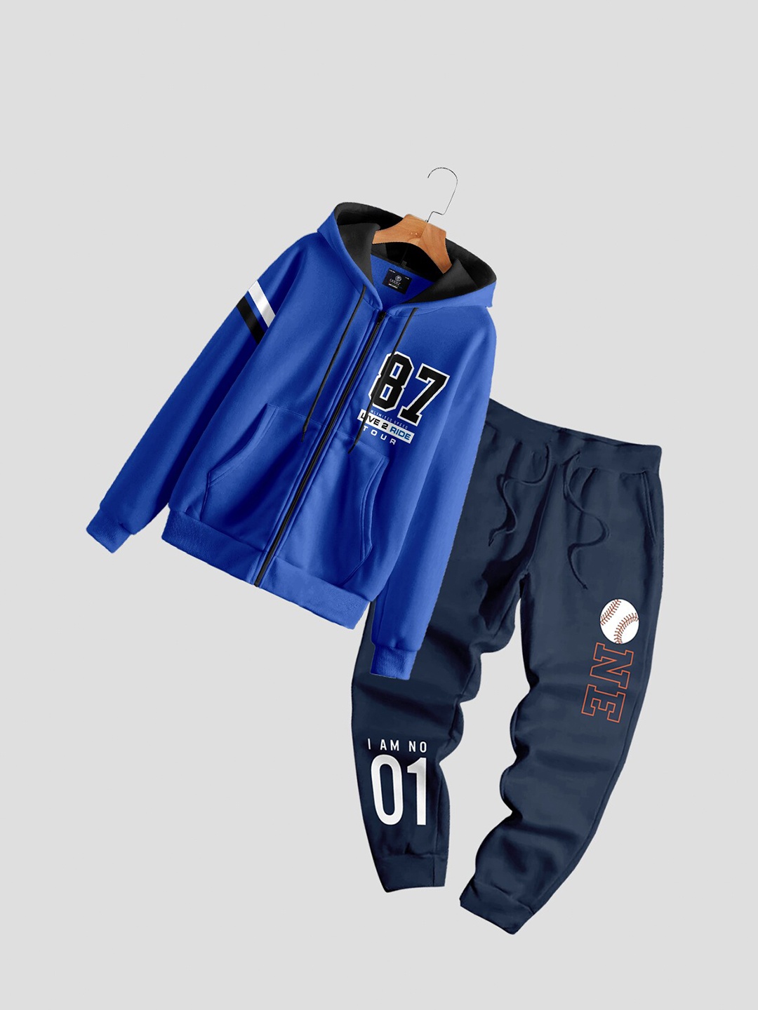 

CODEZ Boys Typography Printed Hooded Sweatshirt With Joggers, Blue