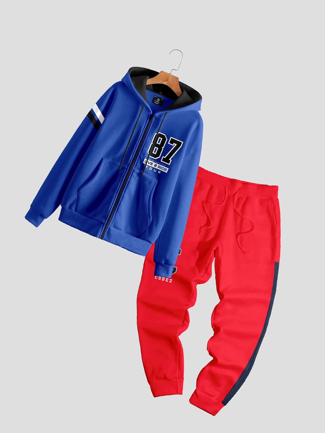 

CODEZ Boys Printed Hooded Long Sleeves Sweatshirt With Trousers, Blue