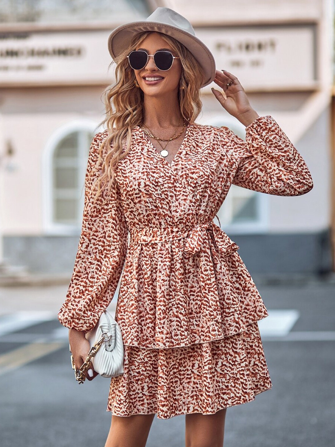 

StyleCast Brown Animal Printed Layered Fit & Flare Dress