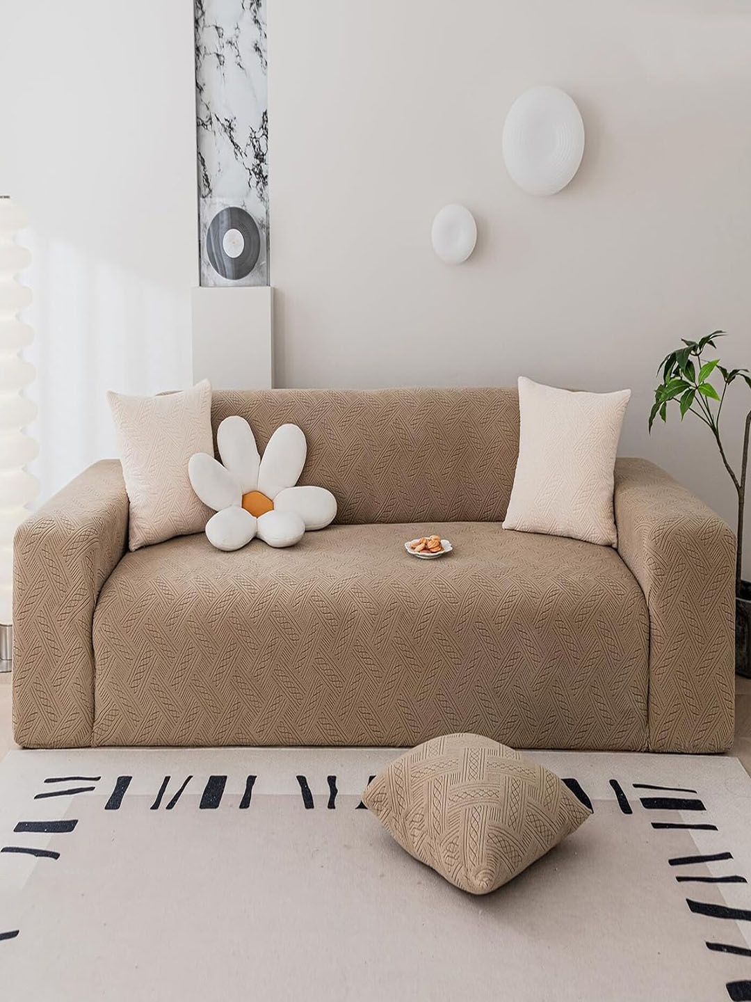 

HOUSE OF QUIRK Brown Textured Jacquard Flexible Stretch Double Seater Sofa Cover