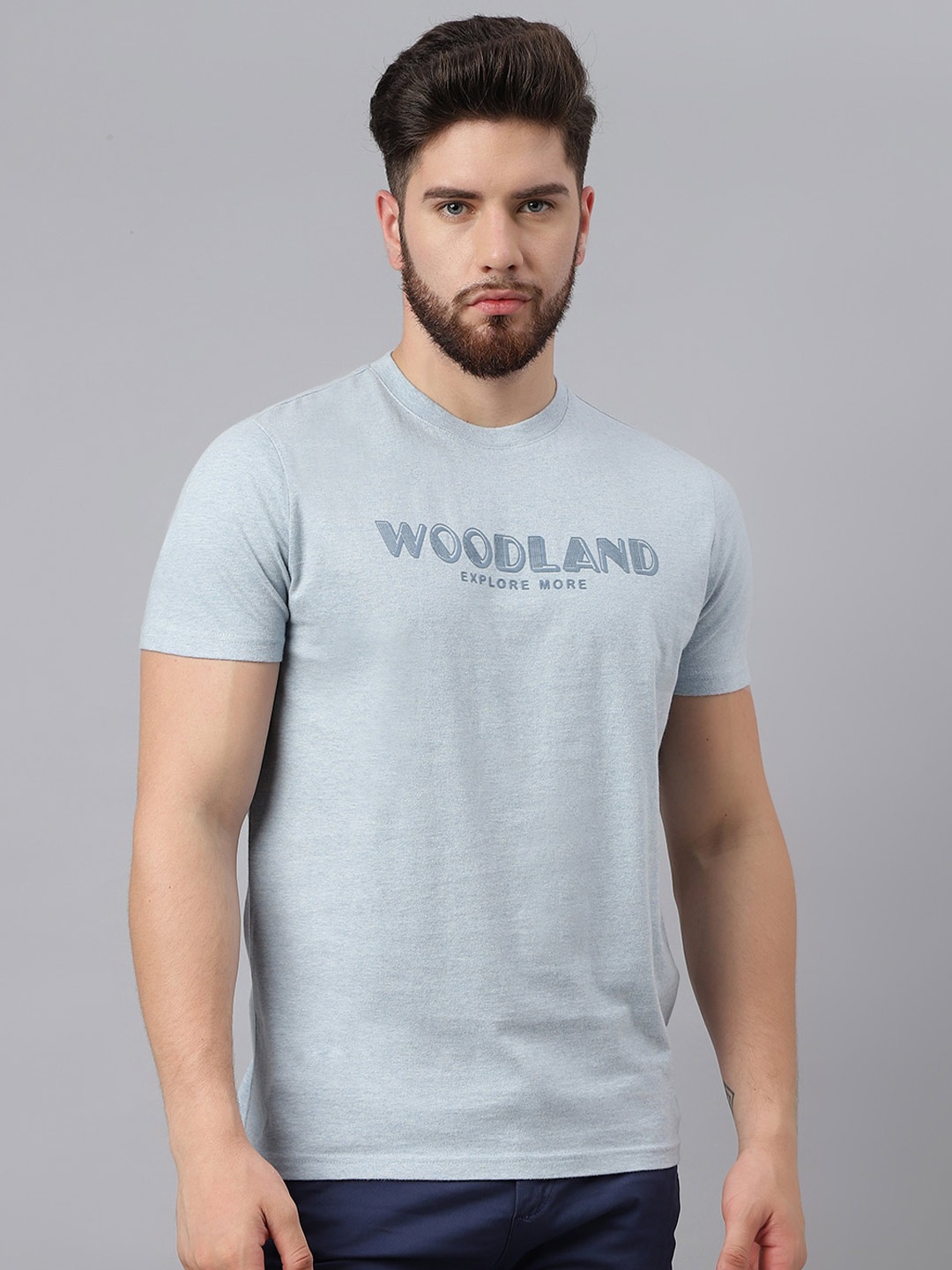

Woodland Typography Printed Pure Cotton T-shirt, Blue