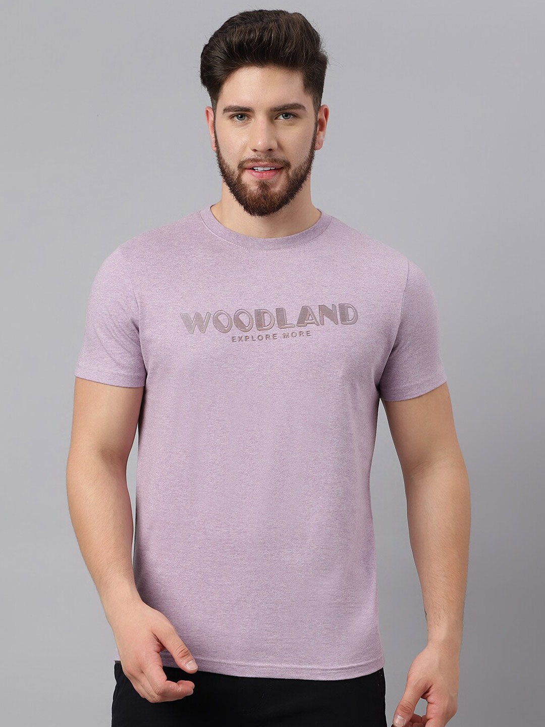 

Woodland Typography Printed Pure Cotton T-shirt, Mauve