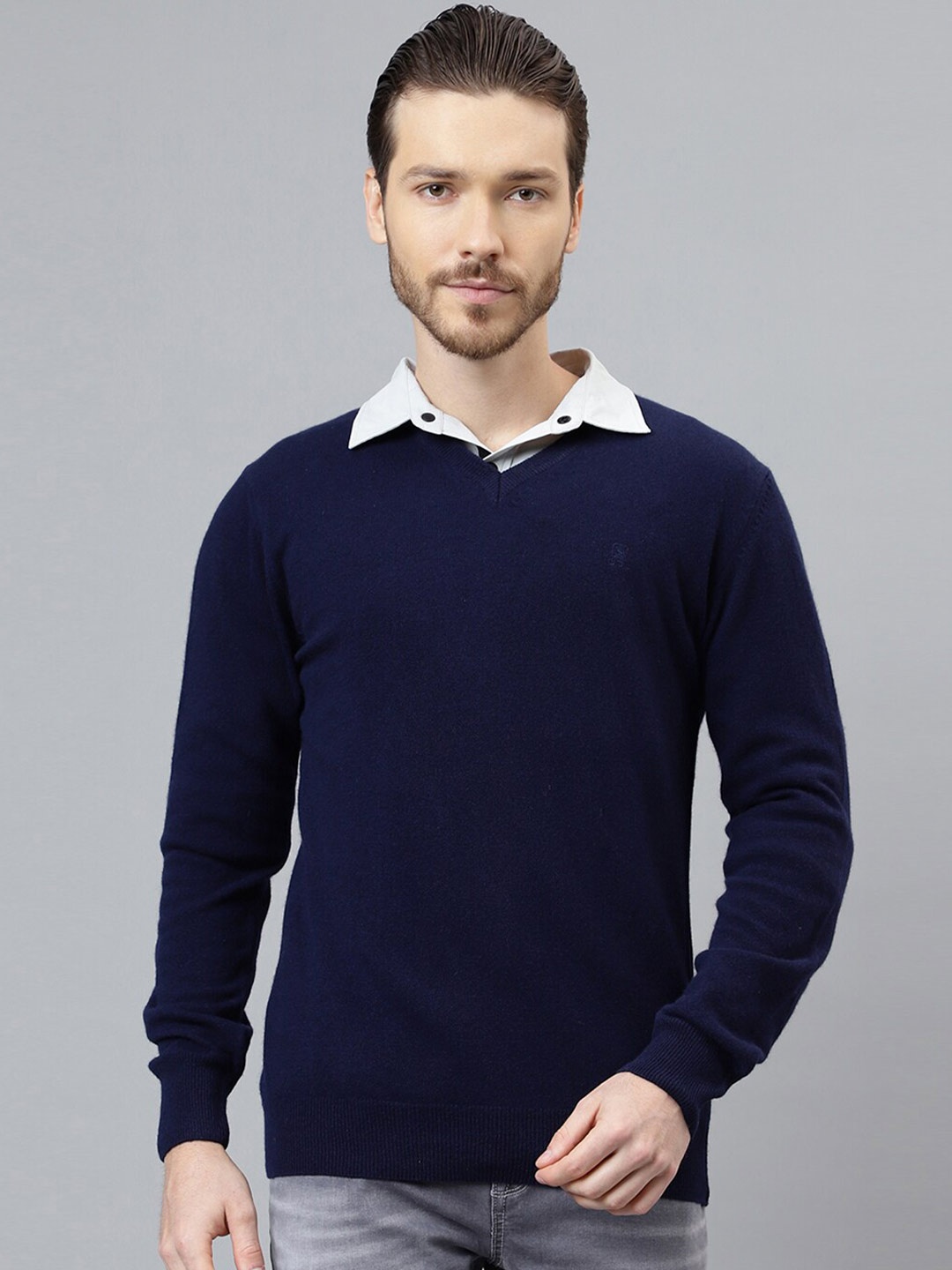 

Woodland V-Neck Long Sleeves Pullover Sweater, Navy blue