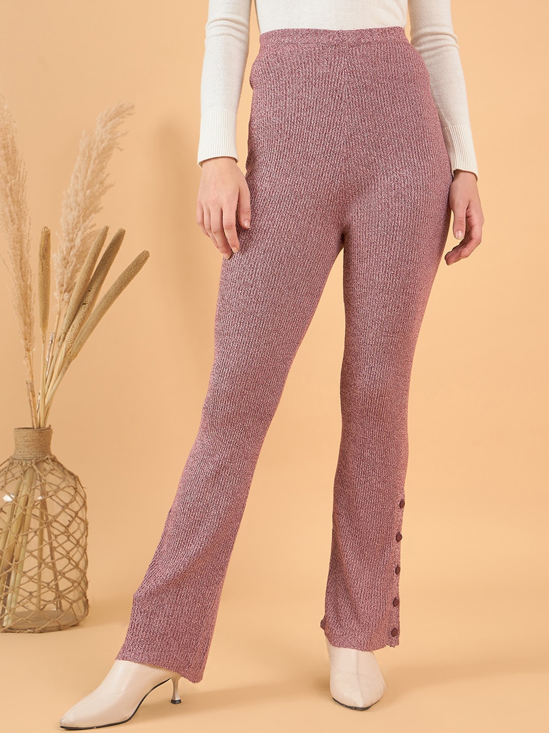 

STYLE BLUSH Women Urban Slim Skinny Fit High-Rise Easy Wash Flared Parallel Trousers, Peach
