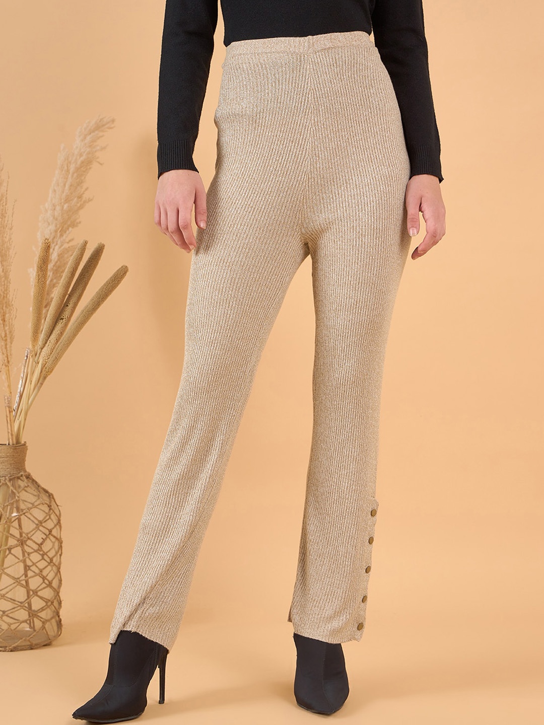 

STYLE BLUSH Women Urban Slim Skinny Fit High Rise Easy Wash Trousers, Tan