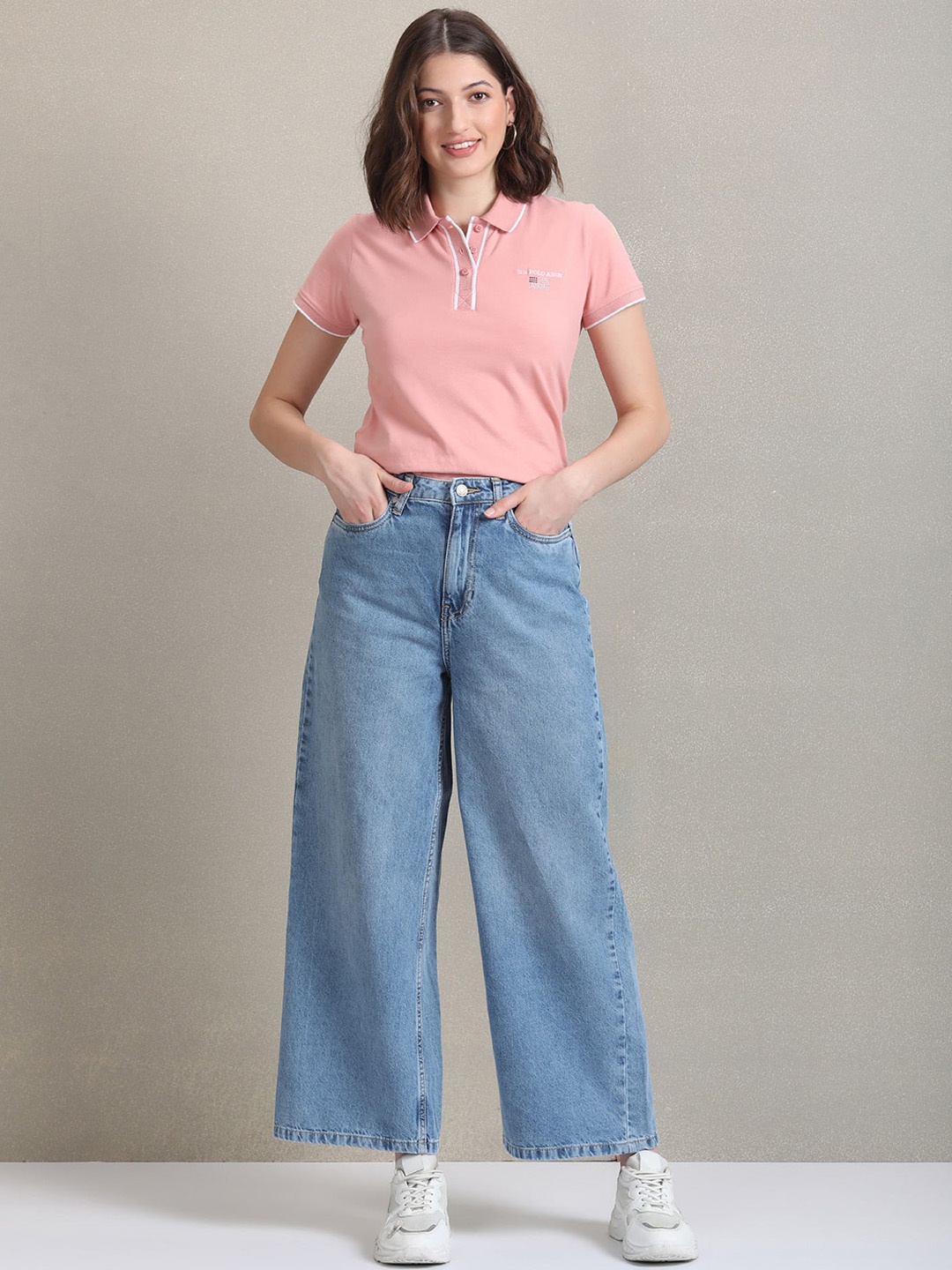 

U.S. Polo Assn. Women Wide Leg Mid-Rise Jeans, Blue
