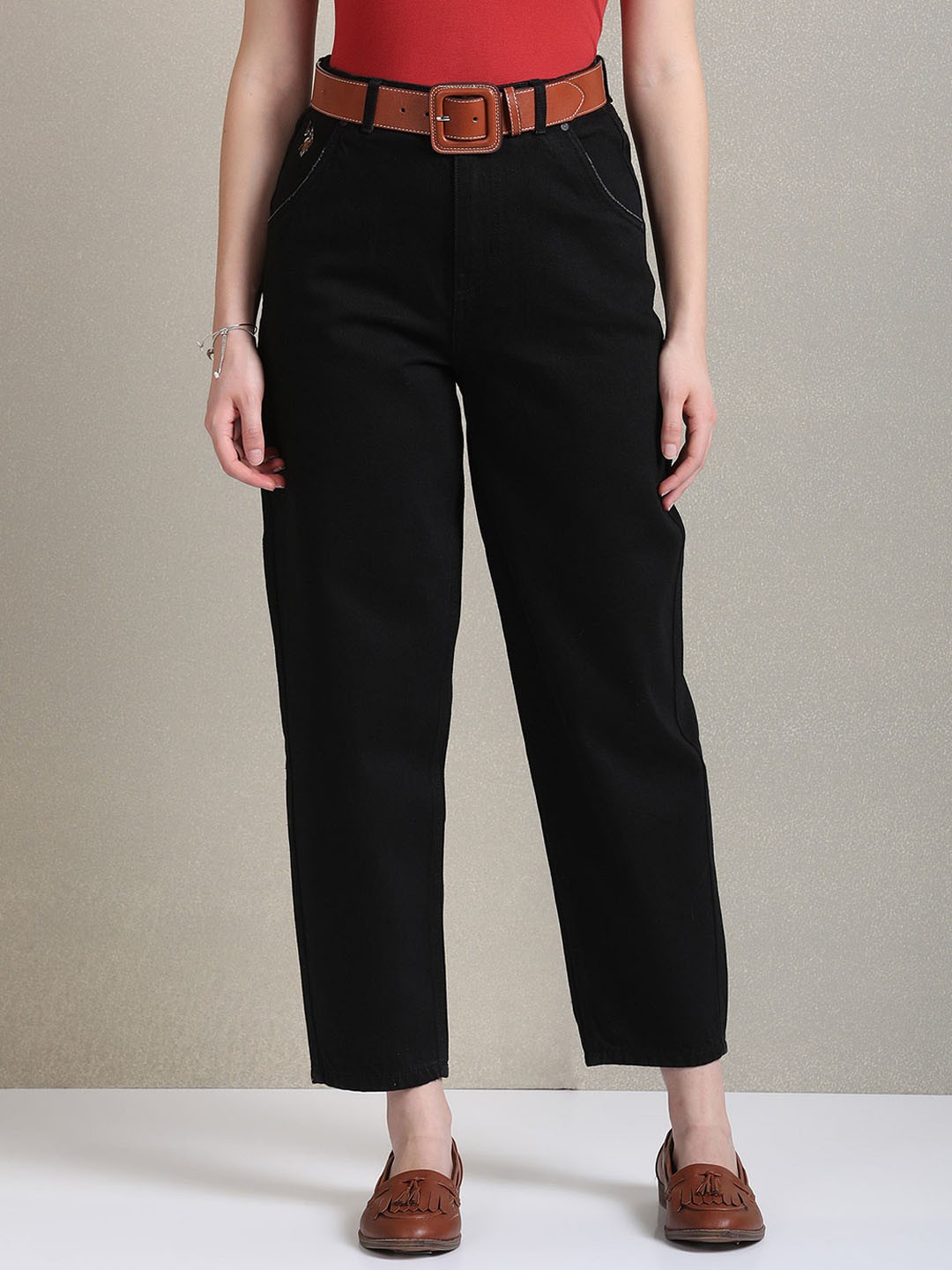 

U.S. Polo Assn. Women Tapered Fit High-Rise Jeans, Black
