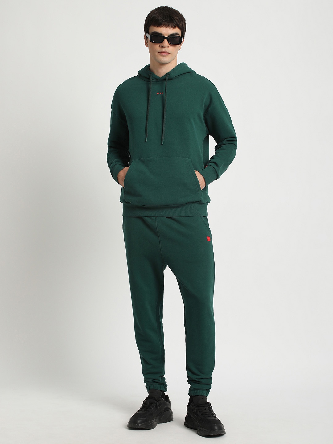 

THE BEAR HOUSE Hooded Pure Cotton Pullover Sweatshirt, Green