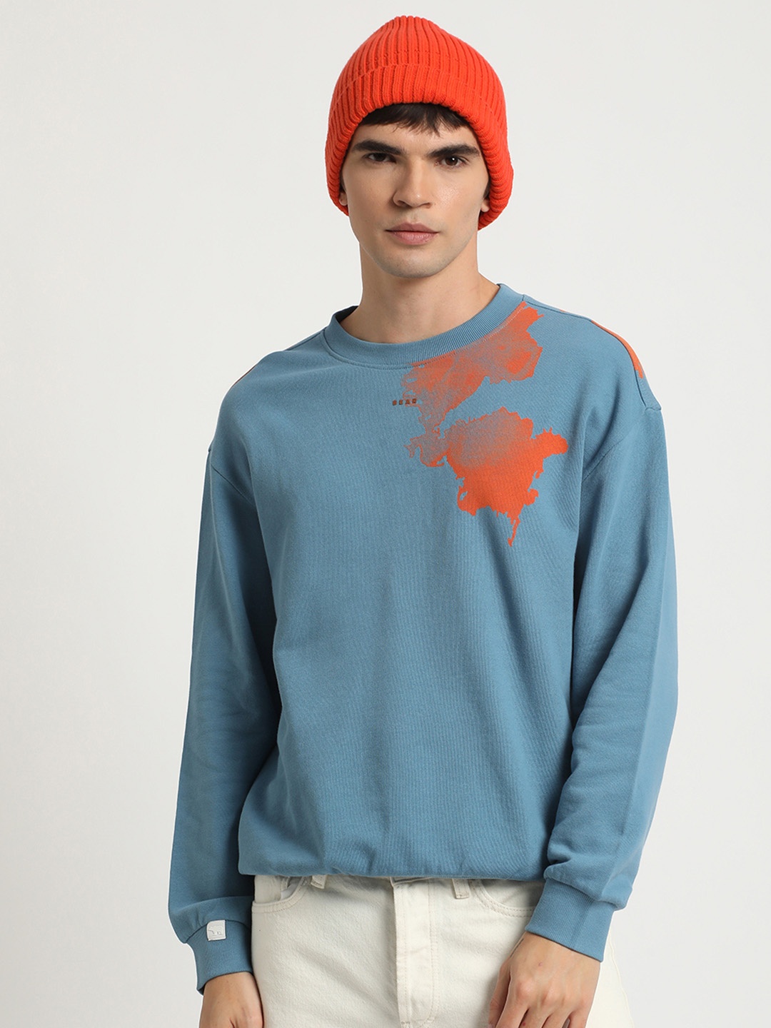 

THE BEAR HOUSE Abstract Printed Pure Cotton Pullover Sweatshirt, Blue