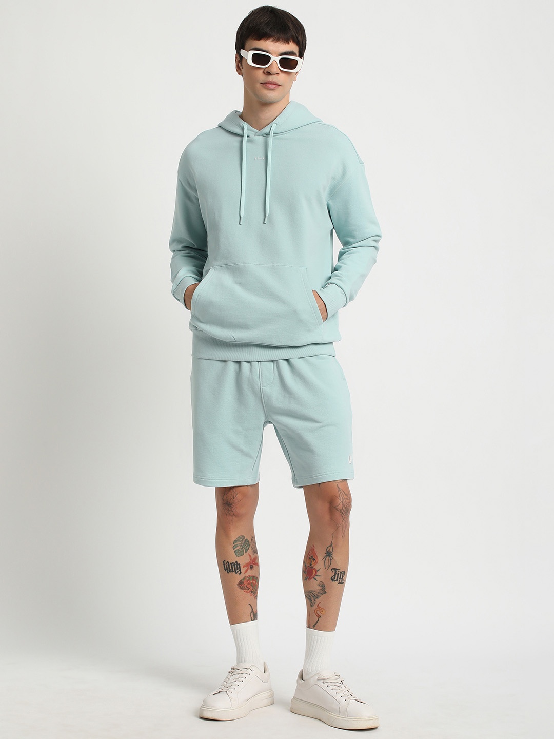 

THE BEAR HOUSE Hooded Pure Cotton Pullover Sweatshirt, Blue