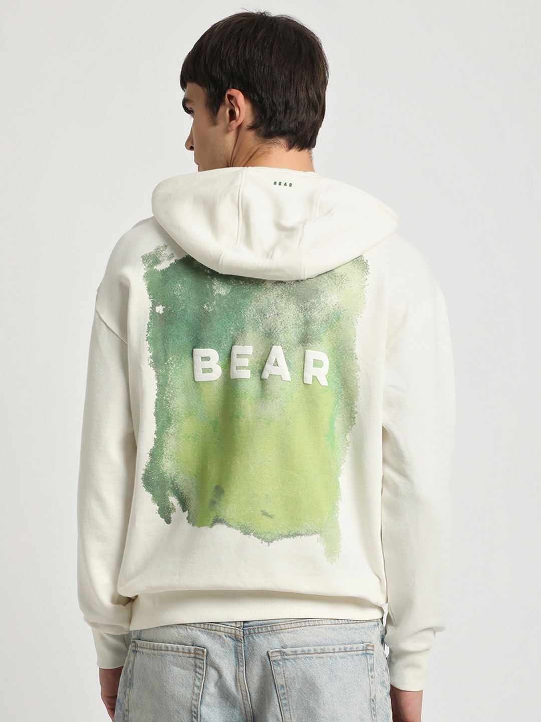 

THE BEAR HOUSE Typography Printed Hooded Pure Cotton Pullover Sweatshirt, White