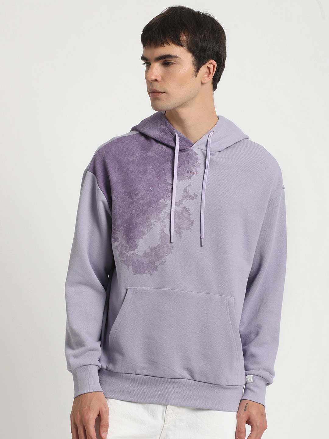 

THE BEAR HOUSE Abstract Printed Hooded Pure Cotton Pullover, Purple