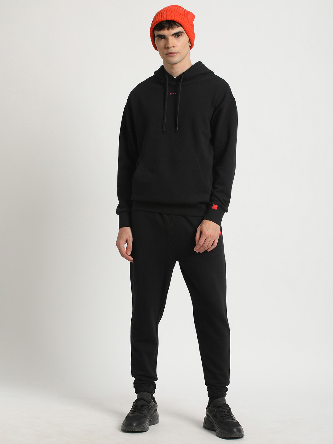 

THE BEAR HOUSE Hooded Pure Cotton Pullover Sweatshirt, Black