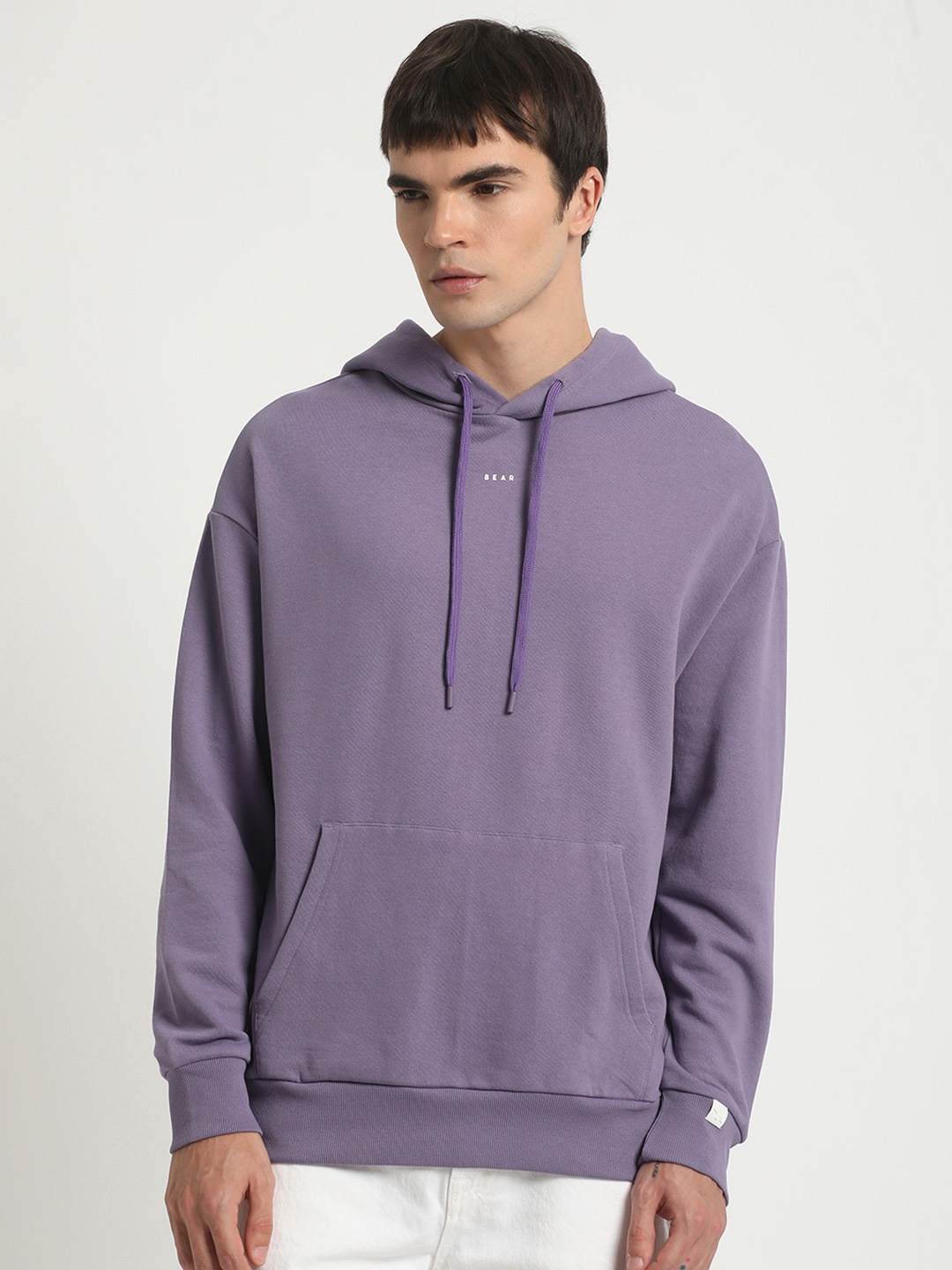 

THE BEAR HOUSE Hooded Pure Cotton Pullover Sweatshirt, Purple